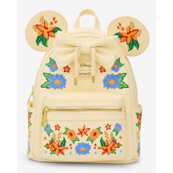 Disney Loungefly Minnie Mouse Bow Floral Embroidered Mini Backpack & Wallet Set! - Picture 5 of 9